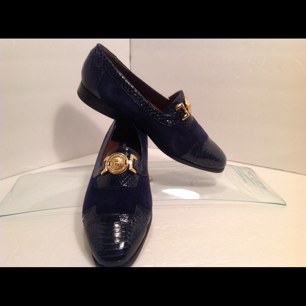Giorgio Brutini size 9.5 blue suede snake skin